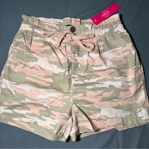 Sanctuary Standard Surplus Shorts 26 Button Fly Pink Camo Drawstring Cotton